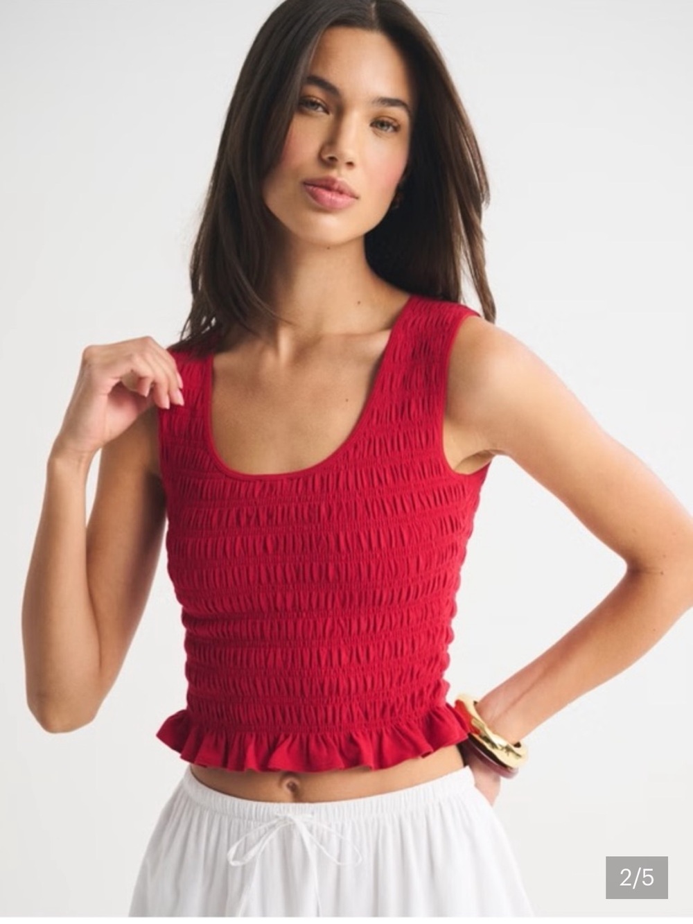 Abercrombie & Fitch Red
Smocked Ruffle-Hem Crop Top